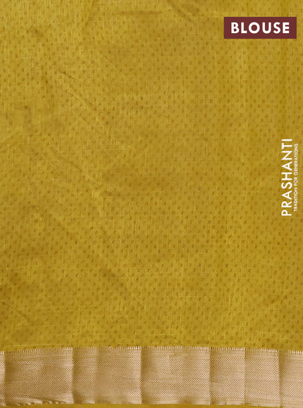 Semi raw silk saree lime yellow with allover floral prints and zari woven border