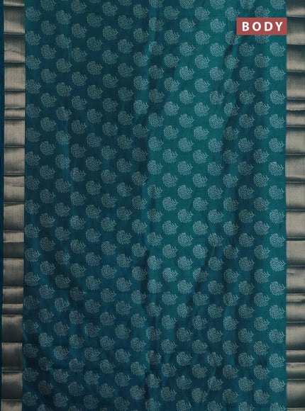 Semi raw silk saree cs blue with allover floral prints and zari woven border