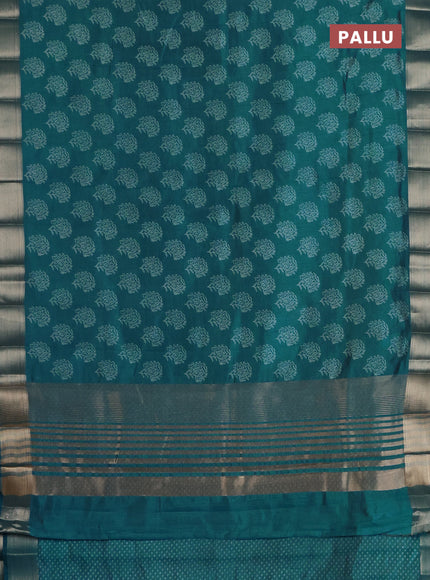 Semi raw silk saree cs blue with allover floral prints and zari woven border