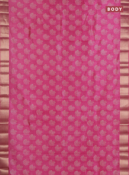 Semi raw silk saree light pink with allover floral prints and zari woven border