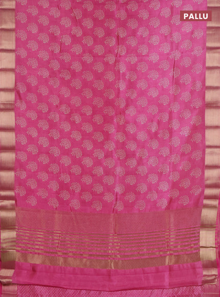 Semi raw silk saree light pink with allover floral prints and zari woven border