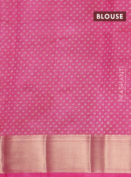 Semi raw silk saree light pink with allover floral prints and zari woven border