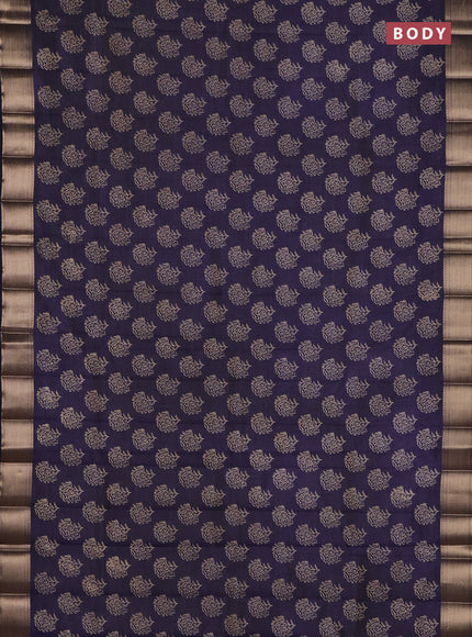 Semi raw silk saree navy blue with allover floral prints and zari woven border