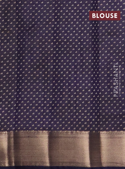 Semi raw silk saree navy blue with allover floral prints and zari woven border