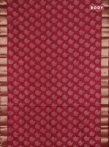 Semi raw silk saree maroon with allover floral prints and zari woven border
