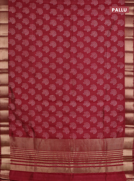 Semi raw silk saree maroon with allover floral prints and zari woven border