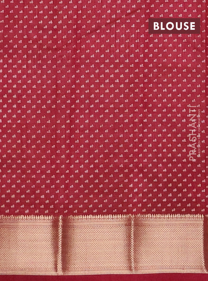 Semi raw silk saree maroon with allover floral prints and zari woven border
