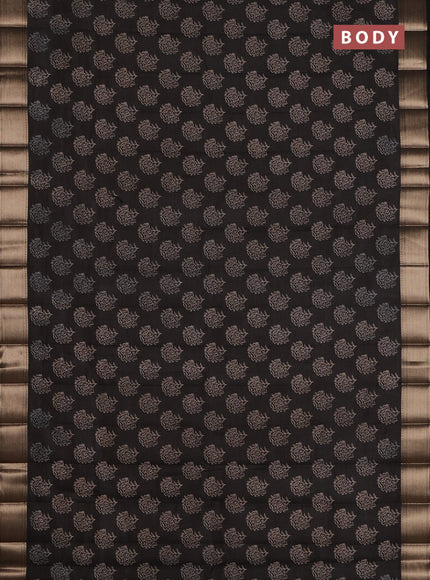 Semi raw silk saree black with allover floral prints and zari woven border