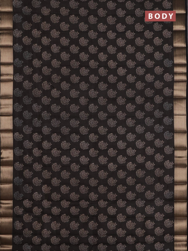 Semi raw silk saree black with allover floral prints and zari woven border
