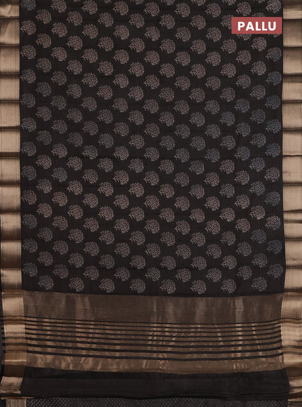 Semi raw silk saree black with allover floral prints and zari woven border
