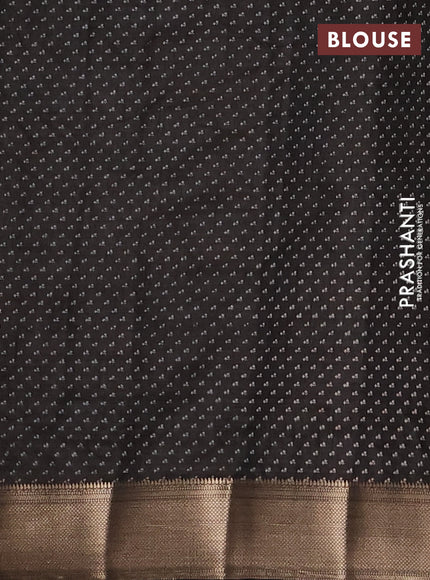 Semi raw silk saree black with allover floral prints and zari woven border