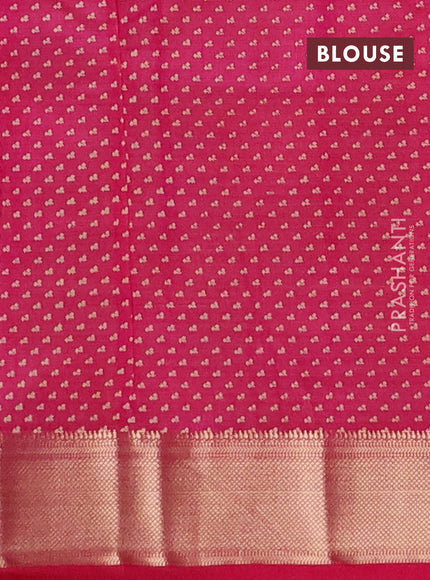 Semi raw silk saree dark pink with allover floral prints and zari woven border