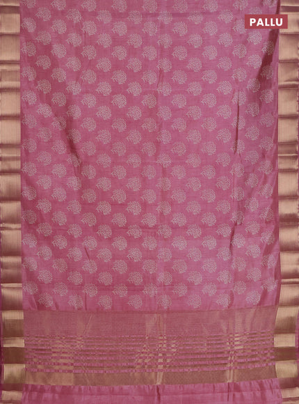Semi raw silk saree mauve pink with allover floral prints and zari woven border