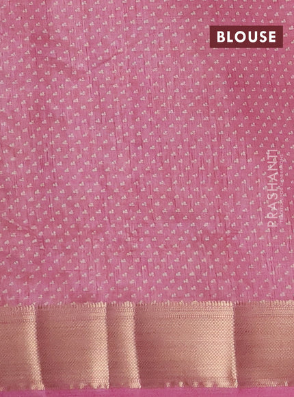 Semi raw silk saree mauve pink with allover floral prints and zari woven border