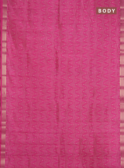 Semi raw silk saree pink with allover zigzag prints and zari woven border