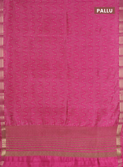 Semi raw silk saree pink with allover zigzag prints and zari woven border