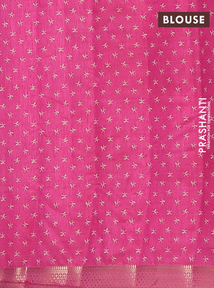 Semi raw silk saree pink with allover zigzag prints and zari woven border