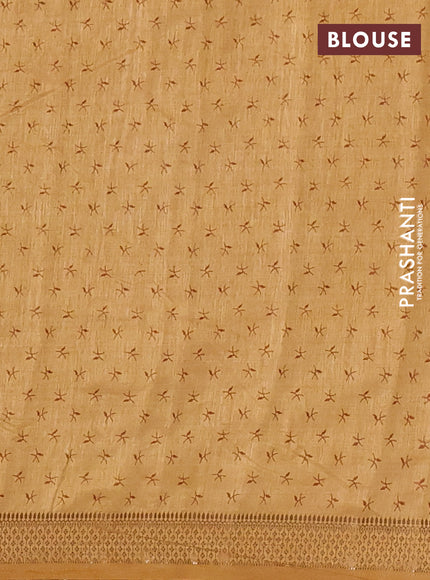 Semi raw silk saree sandal with allover zigzag prints and zari woven border
