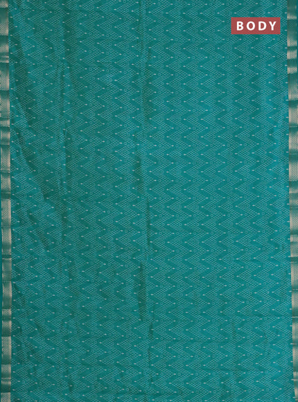 Semi raw silk saree teal blue with allover zigzag prints and zari woven border