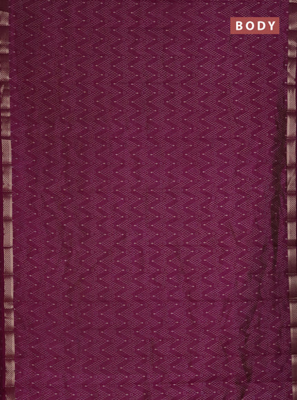 Semi raw silk saree deep purple with allover zigzag prints and zari woven border