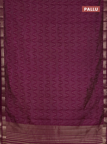 Semi raw silk saree deep purple with allover zigzag prints and zari woven border