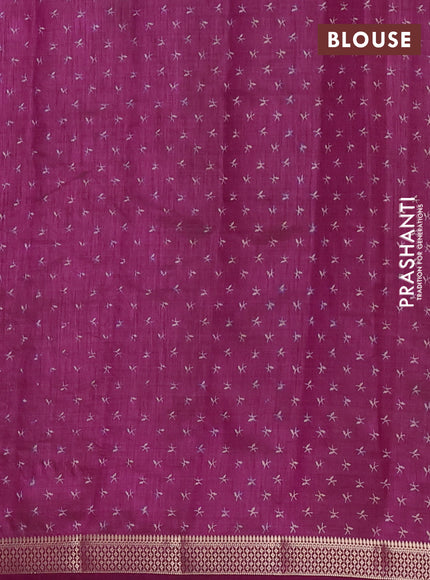 Semi raw silk saree deep purple with allover zigzag prints and zari woven border