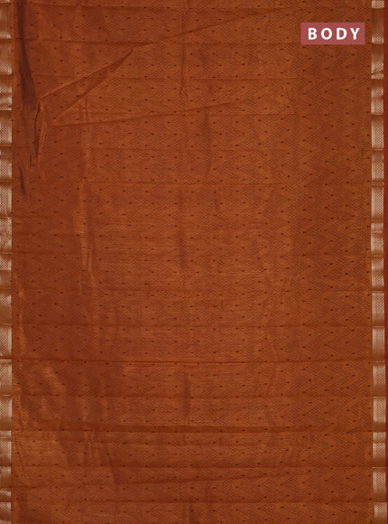 Semi raw silk saree dark mustard with allover zigzag prints and zari woven border
