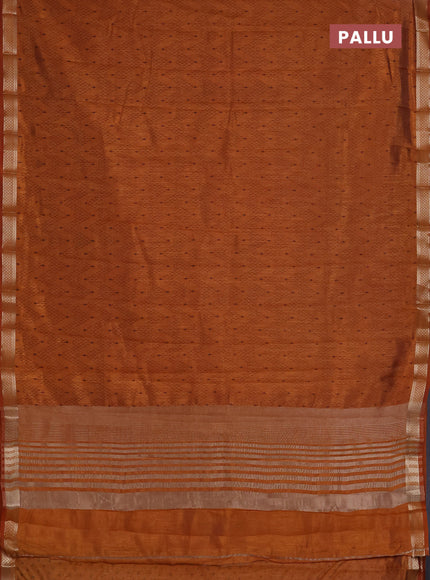 Semi raw silk saree dark mustard with allover zigzag prints and zari woven border