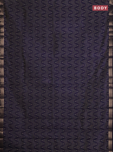 Semi raw silk saree navy blue with allover zigzag prints and zari woven border