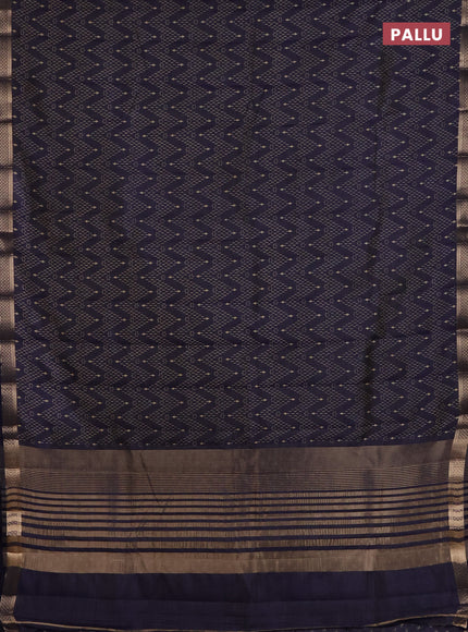 Semi raw silk saree navy blue with allover zigzag prints and zari woven border