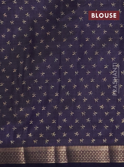 Semi raw silk saree navy blue with allover zigzag prints and zari woven border