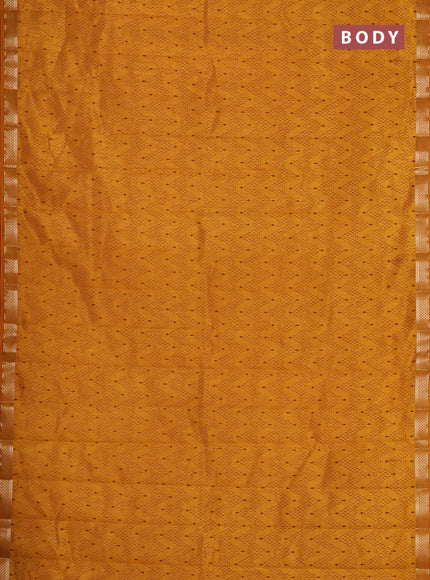 Semi raw silk saree mustard yellow with allover zigzag prints and zari woven border