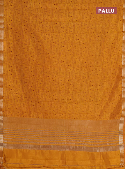 Semi raw silk saree mustard yellow with allover zigzag prints and zari woven border