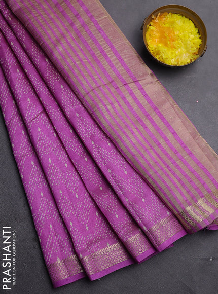 Semi raw silk saree lavender with allover zigzag prints and zari woven border