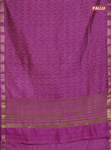 Semi raw silk saree lavender with allover zigzag prints and zari woven border