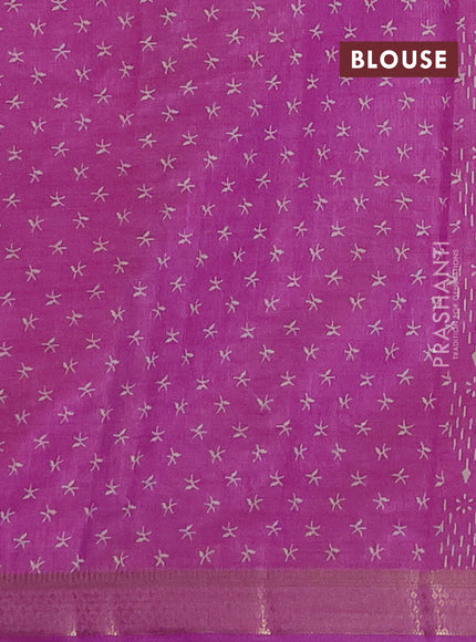 Semi raw silk saree lavender with allover zigzag prints and zari woven border