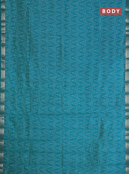 Semi raw silk saree cs blue with allover zigzag prints and zari woven border