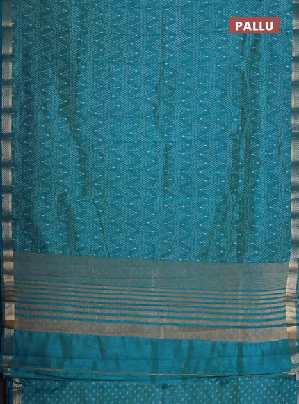 Semi raw silk saree cs blue with allover zigzag prints and zari woven border