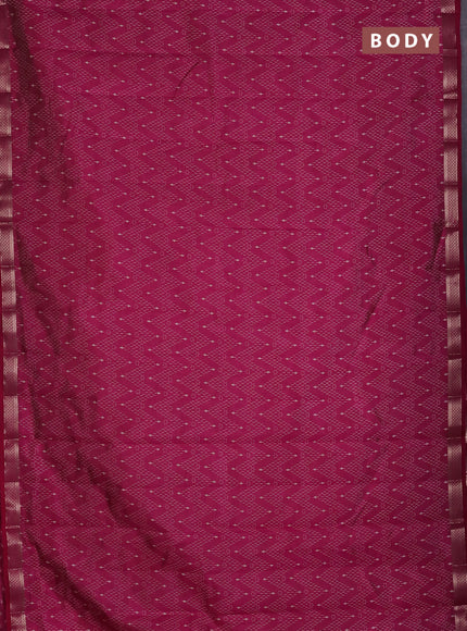 Semi raw silk saree dark pink with allover zigzag prints and zari woven border