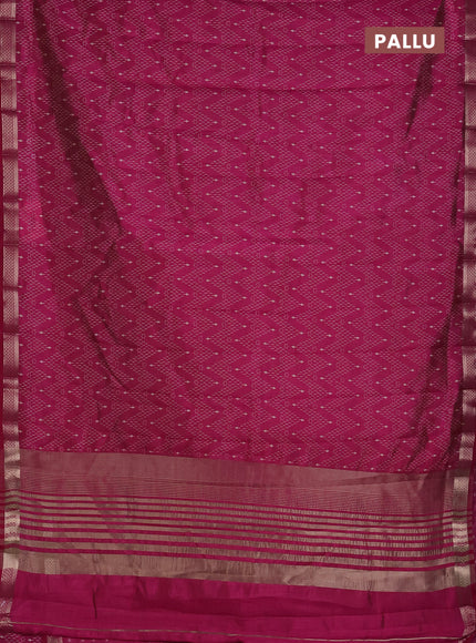 Semi raw silk saree dark pink with allover zigzag prints and zari woven border