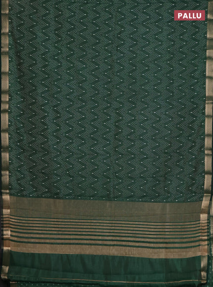 Semi raw silk saree bottle green with allover zigzag prints and zari woven border