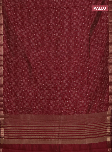 Semi raw silk saree maroon with allover zigzag prints and zari woven border