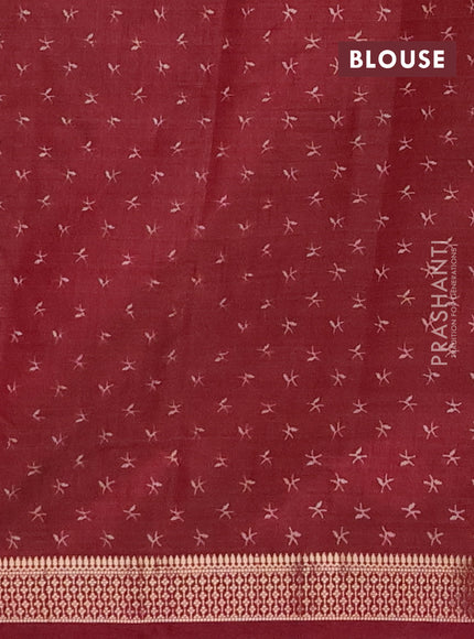 Semi raw silk saree maroon with allover zigzag prints and zari woven border