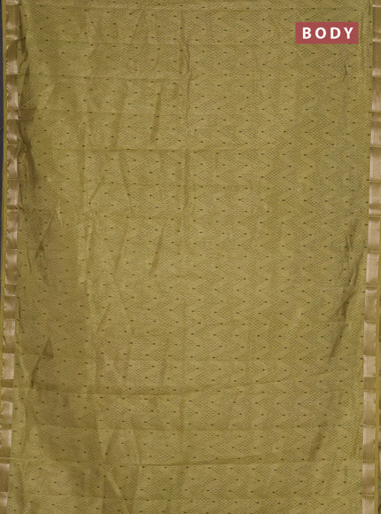 Semi raw silk saree lime green with allover zigzag prints and zari woven border