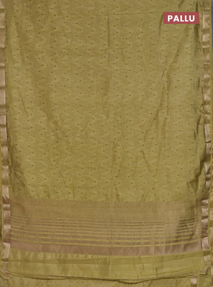 Semi raw silk saree lime green with allover zigzag prints and zari woven border