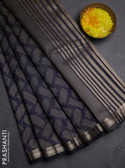 Semi raw silk saree black with allover butta prints and zari woven border