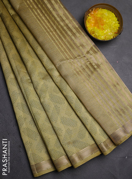 Semi raw silk saree mustard shade with allover butta prints and zari woven border
