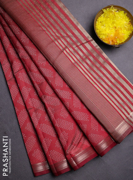 Semi raw silk saree maroon with allover butta prints and zari woven border