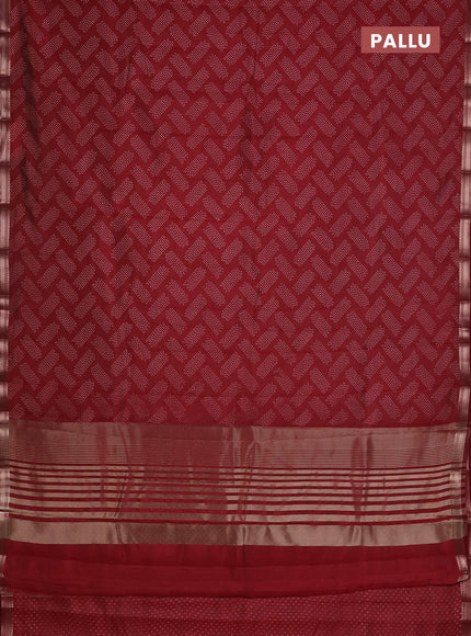 Semi raw silk saree maroon with allover butta prints and zari woven border