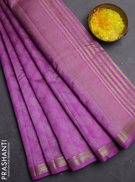 Semi raw silk saree lavender with allover butta prints and zari woven border